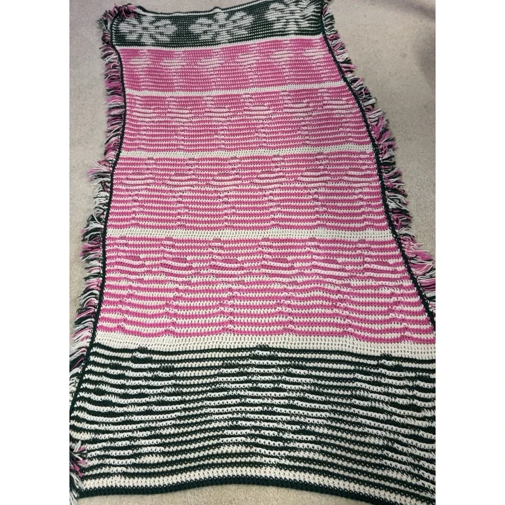 handmade crochet afghan blanket W/flamingo & monstera leaf border